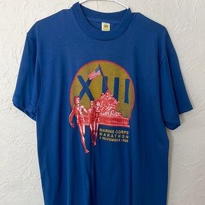 Vintage blue race day, T-shirt for Marine Corps, marathon in 1988, size large